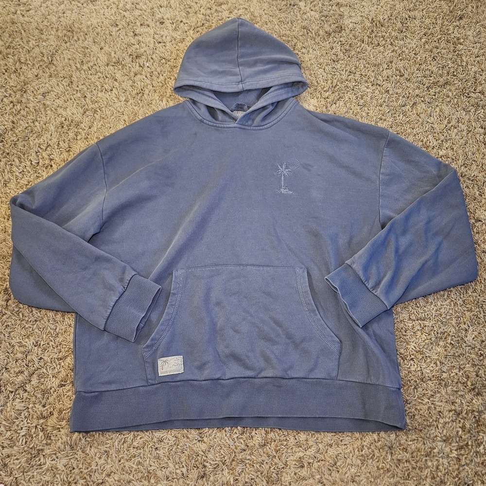 Marine Layer Hoodie Mens Size XL Blue‎ Pullover Fleece Kangaroo Pocket Palm Logo